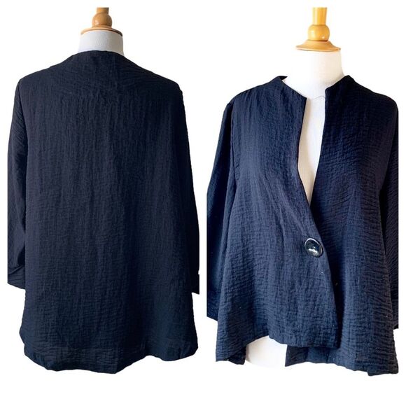 Lulu B Black Lagenlook Swing Jacket Blazer with Asymmetrical Hem - Large - Picture 9 of 9